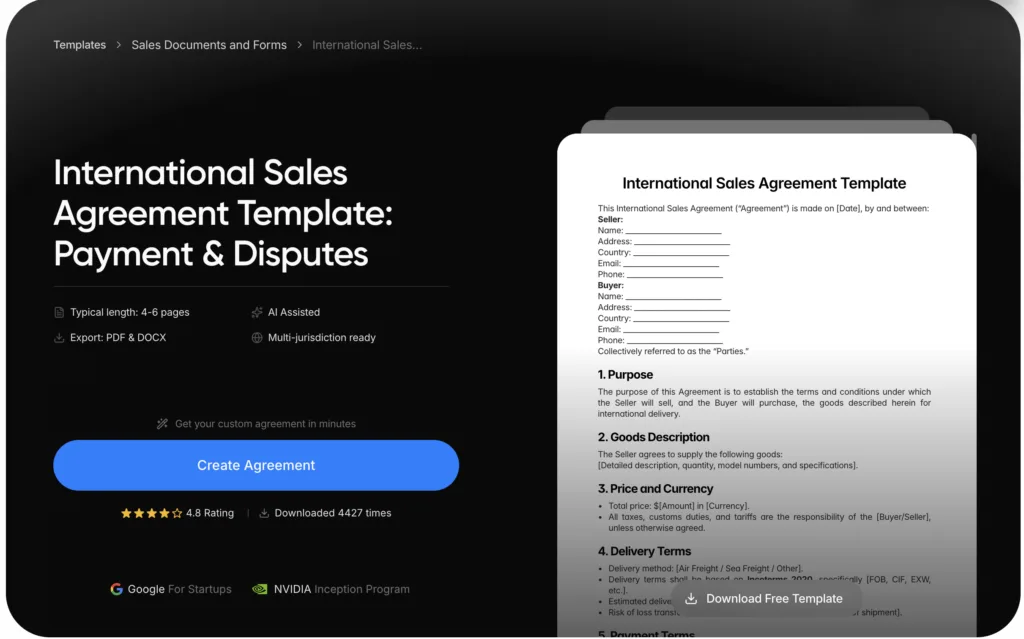 International Sales Agreement Template: Payment & Disputes
